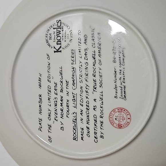 Edwin M Knowles China Co. Evening Ease Norman Rockwell Porcelain Plate - Picture 5 of 9